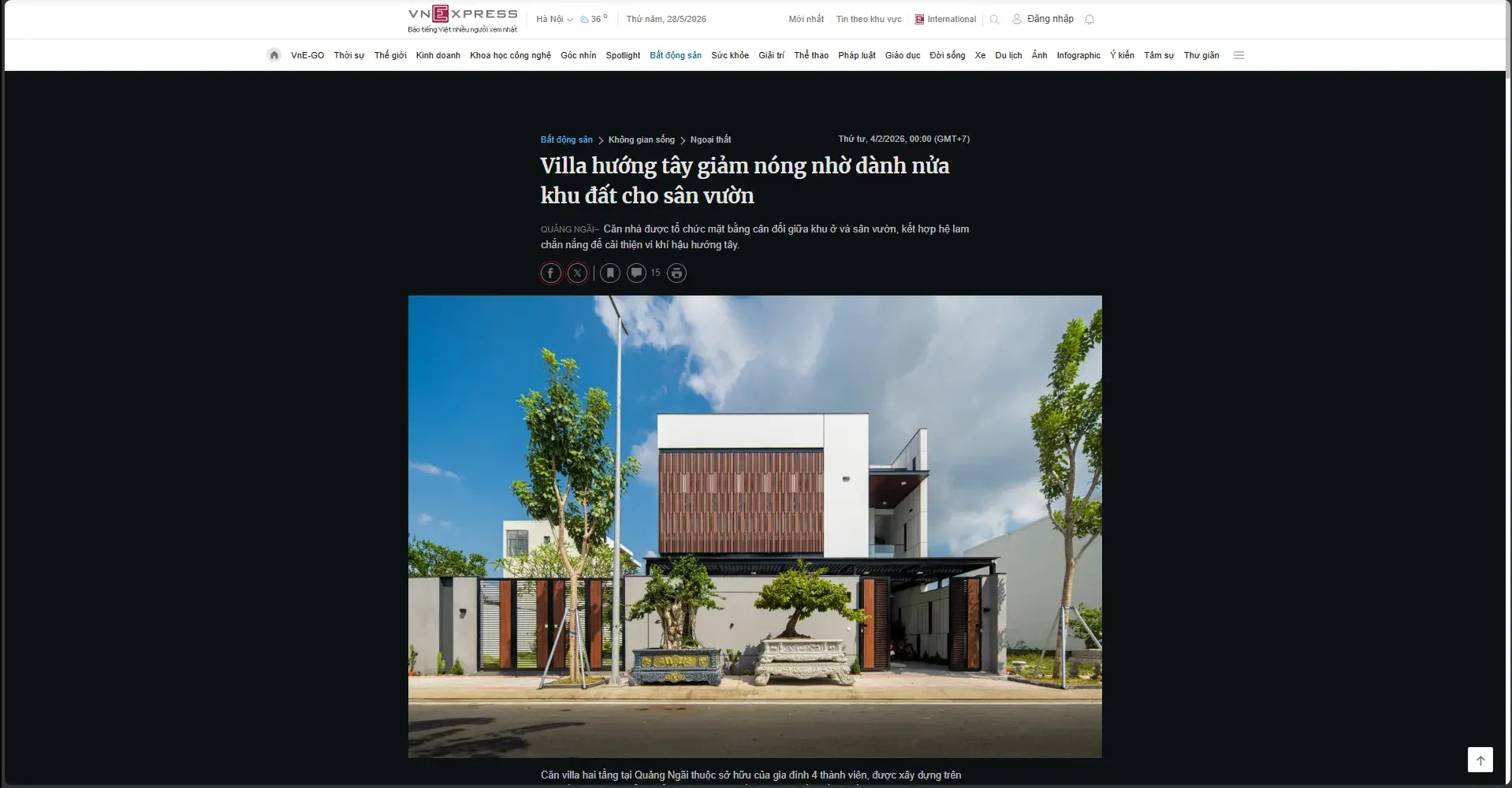 Bài báo vnexpress giới thiệu công trình của SBS HOUSE