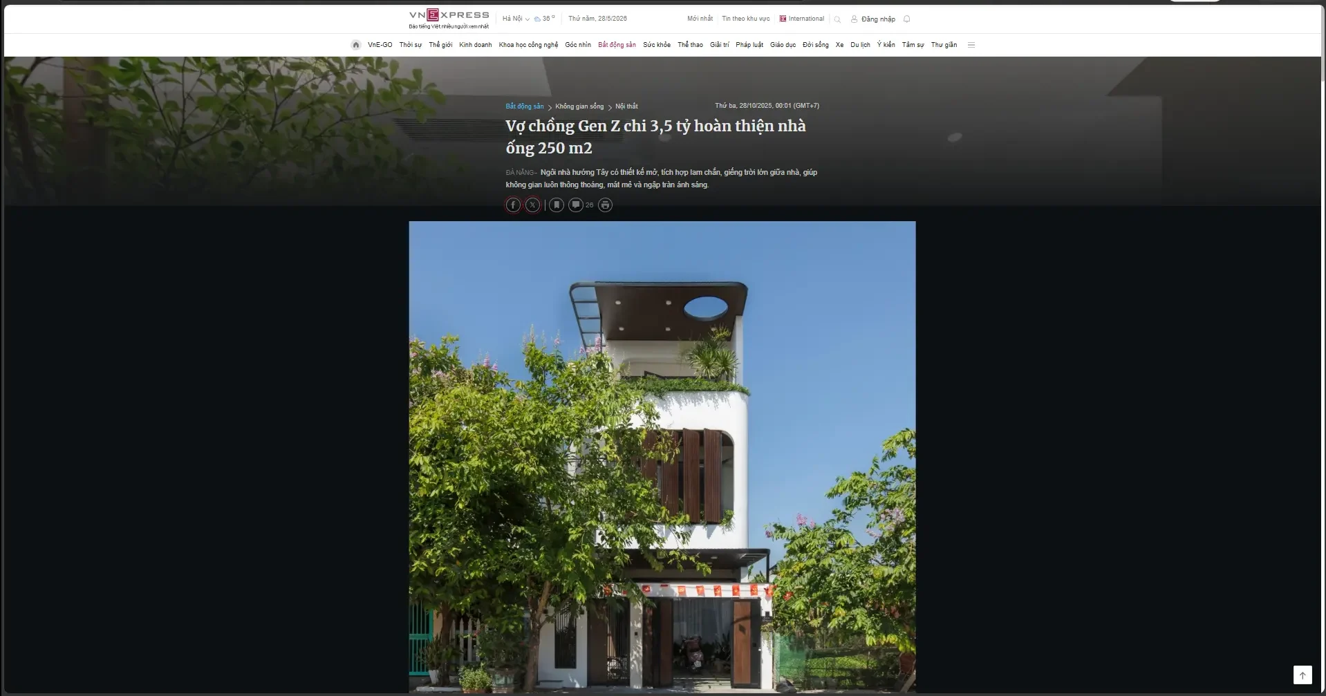 Bài báo vnexpress giới thiệu công trình của SBS HOUSE