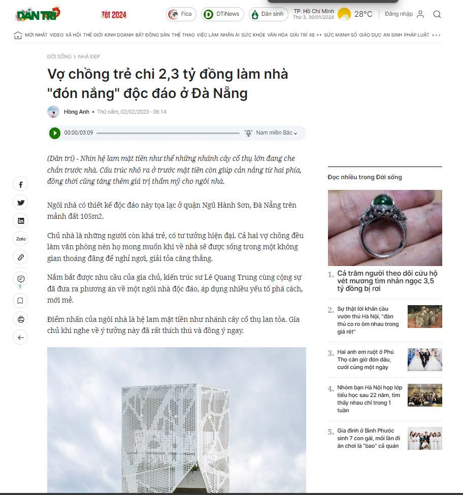 Bài báo Dân Trí viết về công trình SBS HOUSE
