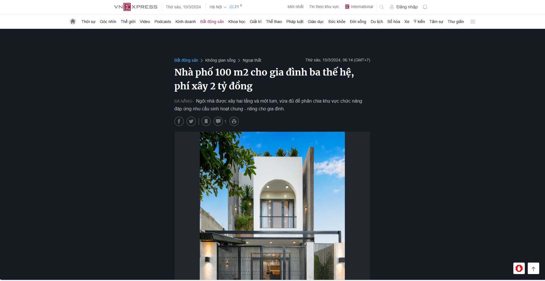Bài báo vnexpress giới thiệu công trình của SBS HOUSE