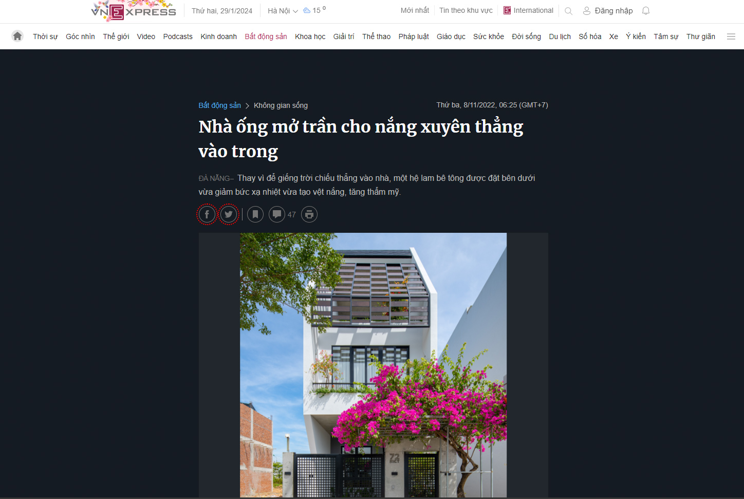 Bài báo vnexpress giới thiệu công trình của SBS HOUSE