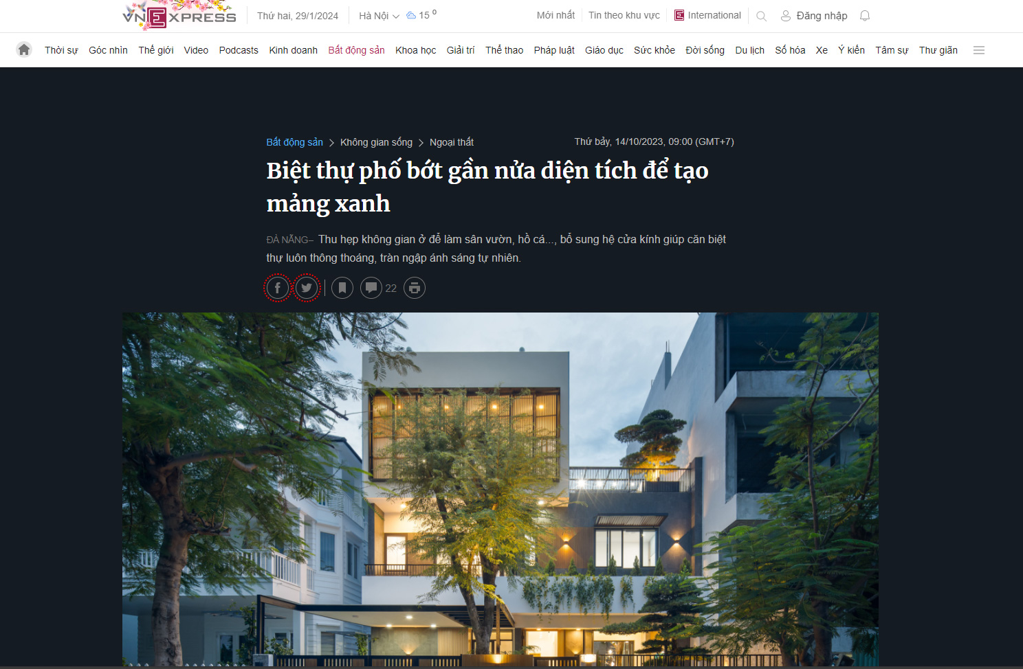 Bài báo vnexpress giới thiệu công trình của SBS HOUSE